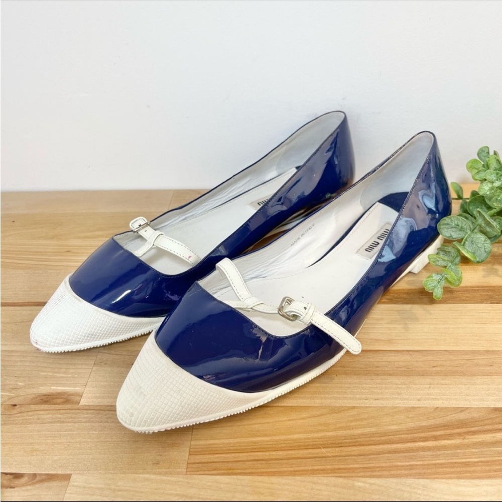 Miu Miu Blue Patent Leather Pointed Toe Mary Jane Shoes Womens Size 8.5 (39.5)